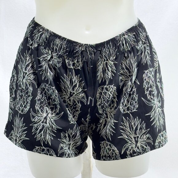 LAUREN JAMES Womens Short Shorts Black Pineapple Print Elastic Drawstring Size S - Picture 1 of 8